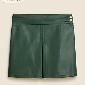 J. Crew Center-pleat mini skirt in faux leather army green 10 NWT